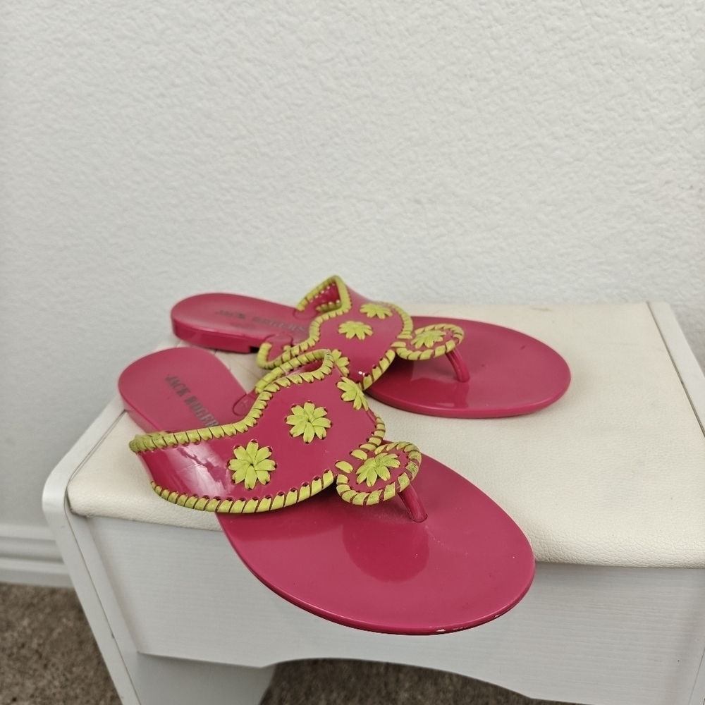 Jack Rogers Neon Pink Green Jelly Slip On Thong Sandals Size 8 Womens